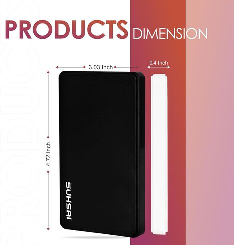SUHSAI Portable 1TB External Hard Drive, HDD Backup Storage with USB 2.0 Fast Data Transfer, Ultra Slim & Light Hard Disk 2.5" Compatible with PC, Mac, Window, Laptop, and Desktop (Black) in Saudi Arabia