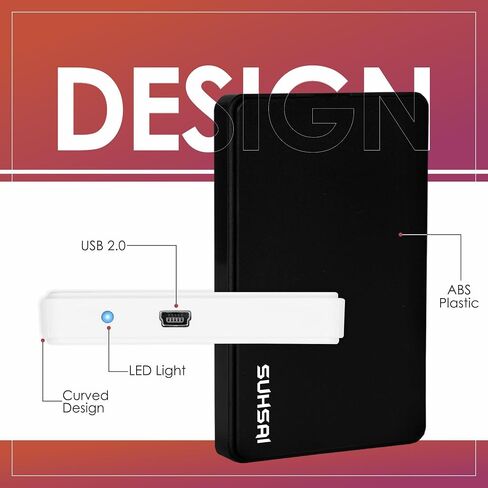 SUHSAI Portable 1TB External Hard Drive, HDD Backup Storage with USB 2.0 Fast Data Transfer, Ultra Slim & Light Hard Disk 2.5" Compatible with PC, Mac, Window, Laptop, and Desktop (Black) in Saudi Arabia
