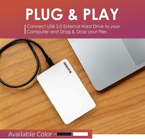 SUHSAI Portable 1TB External Hard Drive, HDD Backup Storage with USB 2.0 Fast Data Transfer, Ultra Slim & Light Hard Disk 2.5" Compatible with PC, Mac, Window, Laptop, and Desktop (Black) in Saudi Arabia