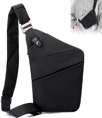 North Carry Slim Sling Bag,Fashion Anti-thief Slim Sling Bag,2023 New North Carry Slim Sling Bag for Women & Men (Color : Black left shoulder) in Saudi Arabia