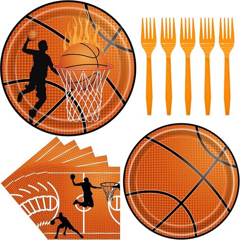 96PCS Basketball Party Supplies, Basketball Plates and Napkins Dinnerware Sets Boys Birthday Party Decorations Basketball Theme Tableware Set Includes Basketball Paper Plates Napkins Forks Serve 24 in Saudi Arabia