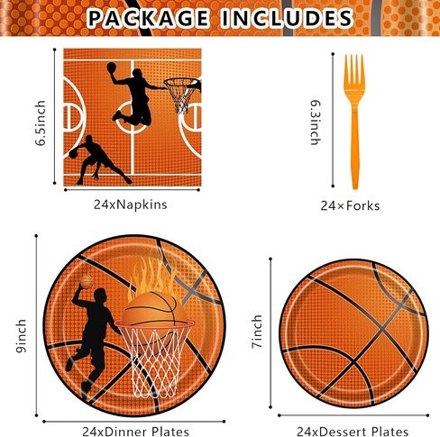 96PCS Basketball Party Supplies, Basketball Plates and Napkins Dinnerware Sets Boys Birthday Party Decorations Basketball Theme Tableware Set Includes Basketball Paper Plates Napkins Forks Serve 24 in Saudi Arabia