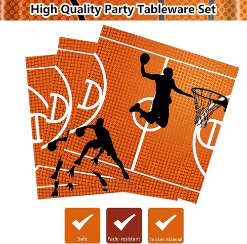 96PCS Basketball Party Supplies, Basketball Plates and Napkins Dinnerware Sets Boys Birthday Party Decorations Basketball Theme Tableware Set Includes Basketball Paper Plates Napkins Forks Serve 24 in Saudi Arabia