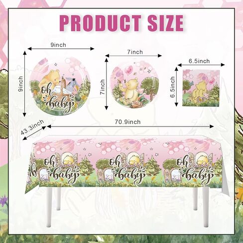 Classic Winnie Baby Shower Decorations Girl Tableware for 25 Guests, Classic Winnie Baby Shower Decorations, Classic Winnie Party Supplies includes Classic Winnie Plates and Napkins, and Tablecloth in Kuwait