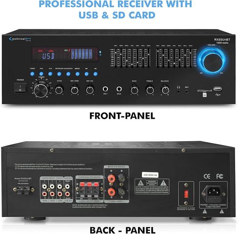 جهاز استقبال احترافي بقدرة 1500 واط مع مدخلات USB وبطاقة SD مع توافق Bluetooth، ومدخلين للميكروفون، و5 نطاقات EQ، وراديو FM، ومدخلات SD/USB in Kuwait