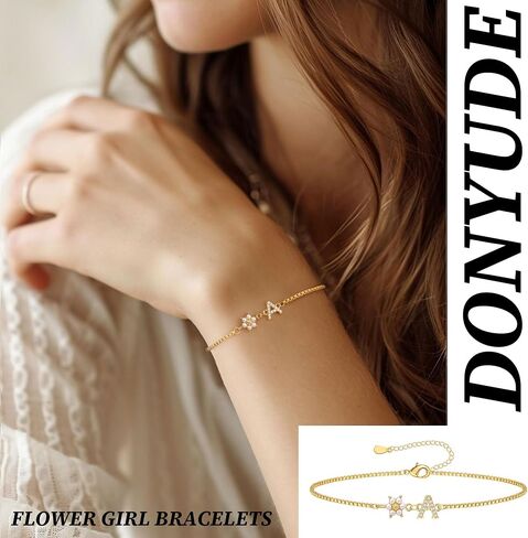 Bridesmaid Gifts for Wedding Day, Flower Girl Gift Initial Bracelets for Women Dainty Gold Bracelet for Women with Pearl Flower Gifts for Teen Girls Initial Bracelet for Bridesmaid in Saudi Arabia