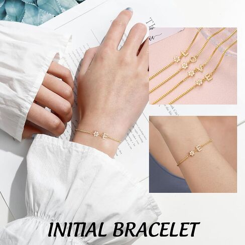 Bridesmaid Gifts for Wedding Day, Flower Girl Gift Initial Bracelets for Women Dainty Gold Bracelet for Women with Pearl Flower Gifts for Teen Girls Initial Bracelet for Bridesmaid in Saudi Arabia