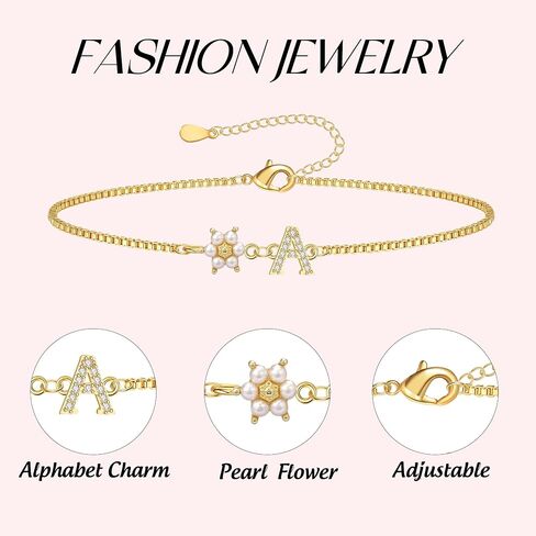 Bridesmaid Gifts for Wedding Day, Flower Girl Gift Initial Bracelets for Women Dainty Gold Bracelet for Women with Pearl Flower Gifts for Teen Girls Initial Bracelet for Bridesmaid in Saudi Arabia