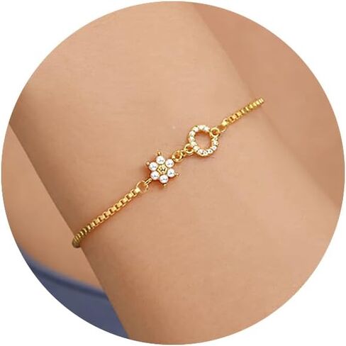 Bridesmaid Gifts for Wedding Day, Flower Girl Gift Initial Bracelets for Women Dainty Gold Bracelet for Women with Pearl Flower Gifts for Teen Girls Initial Bracelet for Bridesmaid in Saudi Arabia