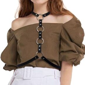 REETAN Punk Leather Waist Belts Ring Fashion Waist Strap Belt Goth Rave Accessories Belt for Women and Girls