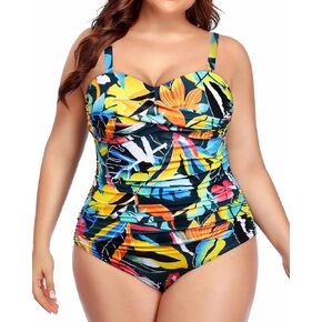 Holipick Plus Size One Piece Swimsuit Tummy Control Strapless Bathing Suits Bandeau Slimming Ruched Twist Front Swimwear