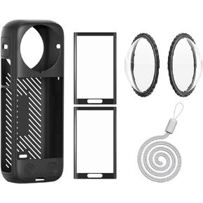 Insta 360 X4 Lens Guards Cap Silicone Case and Screen Protectors Compatible with Insta360 X4 (Black)