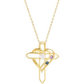 EVE'S ADDICTION Birthstone Necklace - Custom Gold 2 Stone Heart & Cross Birthstone Necklace - Birthstone Necklace for Mom - Gifts for Mom