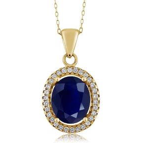 Gem Stone King 18K Yellow Gold Plated Silver Blue Sapphire Pendant Necklace For Women (5.40 Cttw, Oval 11X9MM, Gemstone Birthstone with 18 Inch Chain)