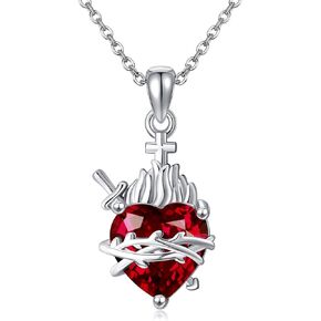 Sacred Heart Necklace Sterling Silver Immaculate Heart of Mary Necklace for Women Christian Jewelry Gifts for Women