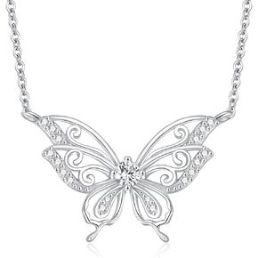 Moissanite Diamond Butterfly Necklace for Women 14K Gold Plated 925 Sterling Silver Butterfly Pendant Necklace Birthday Christmas Gift for Her Girlfriend Wife, 18+2 inch