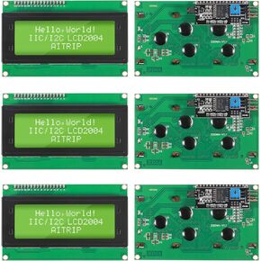 AITRIP 3PCS IIC I2C 2004 LCD Module 20x04 LCD Screen Module Display with I2C Interface Adapter Green Backlight for Raspberry Pi Arduino STM32 DIY Maker Project-Green