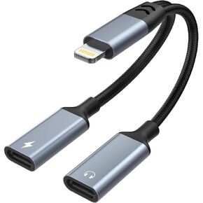 iphone Splitter for Charging and Headphone Adapter, iPhone Lightning to 2 Lightning Adapter,Dual Lightning AUX + Charger Adapter Dongle Cable Splitter Audio Charger for iPhone 14/13/12/11/8/7/6/pad