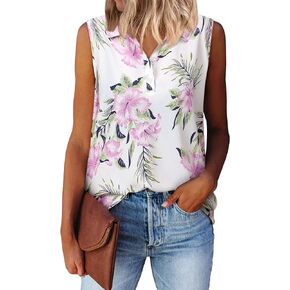 ZXZY Hawaiian Shirt for Women Casual Dressy Sleeveless Soft Button Down Cami Tank Tops