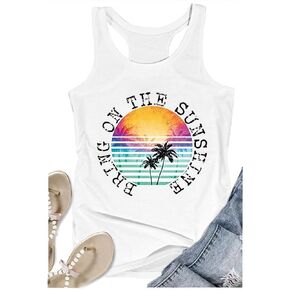 LANMERTREE Womens Vintage Graphic Racerback Tank Tops Floral Graphic Sleeveless Summer Basic Casual Loose Muscle Vest