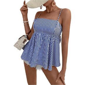 Verdusa Women's Striped Tie Back Peplum Cami Tops Summer Casual Spaghetti Strap Top