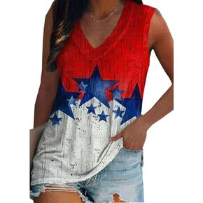 American Flag V-Neck Tank Tops Women 4th of July Patriotic Tank Tops USA Independence Day Sleeveless Shirt Tops