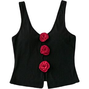 Verdusa Women's Floral Applique V Neck Y2K Tank Tops Sleeveless Summer Top