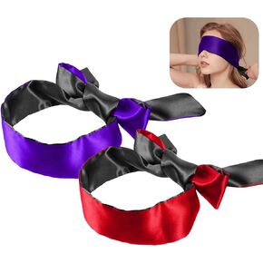 Eye Mask for Women, Satin Bandage Eye Mask Sleep Mask, Adjustable Eye Blindfold for Party,Sleeping (Red&Purple)