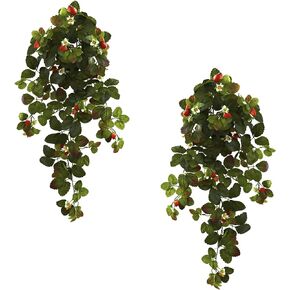 Nearly Natural 31in. Strawberry Hanging Bush with Berry (Set of 2)