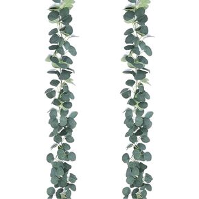 2 Pack Artificial Eucalyptus Garland Faux Silk Leaf Silver Dollar Eucalyptus Leaves Vines Handmade Garland Greenery Wedding Backdrop Indoor Outdoor Arch Wall Decoration