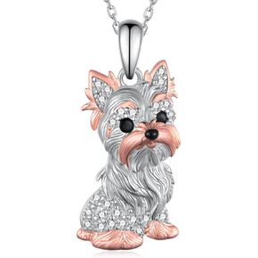 Yorkie Necklace 925 Sterling Silver Dog Pendant Necklaces Cute Animal Puppy Dog Yorkie Jewelry Gifts for Women Yorkie Gifts Lovers