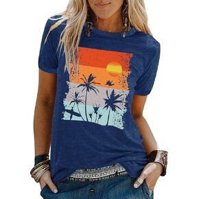 Beach Shirts for Women Hawaiian Graphic Tees Sunshine Summer Vacation Vintage Tshirt Tops