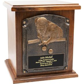 Pool Player Funeral Cremation Urn, Billiards Adult Wooden Urn with Personalization