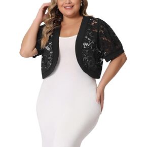 Agnes Orinda Plus Size Cropped Cardigans for Women Open Front Short Sleeve Floral Lace Sheer Bolero Shrugs for Dresses