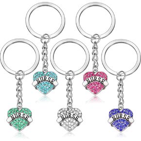 Zhanmai 5 Pack Nurse Keychain Gifts for Women, Crystal Heart Jewelry Set for Graduation Nurses Birthday