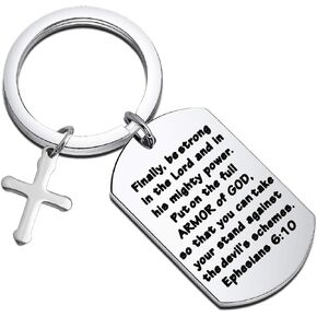 Put On The Full Armor of God Keychain Christian Jewelry Bible Verse Ephesians 6:10 Religious Gift for Men or Women