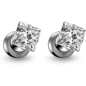 Astm F136 Titanium Square CZ Ear Gauges Screw Fit Flesh Tunnels Plugs Gauges Earring Expander Stretcher Ear Tunnels For Ears 8G 6G 4G 2G 0G 00G Plug Earrings Piercing Jewelry For Women Men