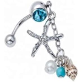 Belly Button Ring Rose Gold Starfish Under the Sea Navel 14 gauge 3/8'' bar beach turtle shells