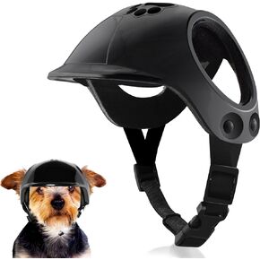 Dog Helmets for Small Dogs with Ear Holes, Hard Safety Pet Dog Hat for Puppy, Windproof Doggies Motorcycle Helmets for Outdoor Riding Hiking Cycling (Black, Small)