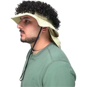 Ajustable Khaki Sun Visor Safari, Fishing, Hiking, Bucket Hat with Optional Neck Flap and Chinstrap for Men and Women, Large-X-Large