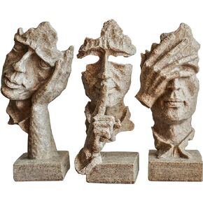 Abstract Trio Sculpture Modern Home Thinker Statue, Three Piece Set of Silent Gold Creative Facial Statues, Home Piano Desktop Creative Elegant Art Works, Office Study (Gold)