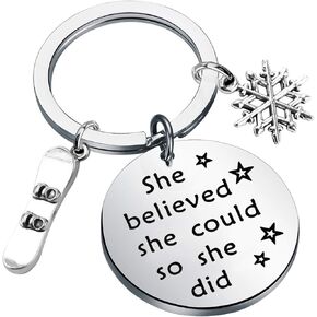 CENWA Snowboarder Gift 3D Snowboard and Snowflake Pendant Snowboarding Keychain Snowboarder Team Gift She Believed She Could