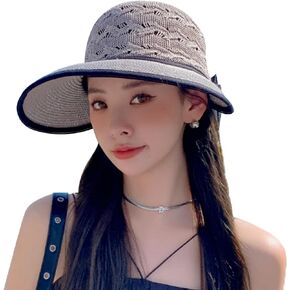 Beach Hats for Women, Straw Sun Hat Wide Brim Sun Hat Women Summer Hats for Women Sun Protection Packable 2024 Black