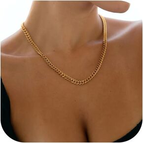 NOKMIT Cuban Link Curb Chain Necklace for Women Men Dainty 18K Gold Silver Tone Diamond Cut Punk Hip Hop Choker Necklace Trendy Statement Chunky Cuban Link Jewelry Gifts Unisex Size 5mm/13mm/16mm
