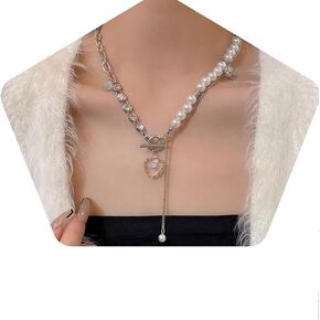 Pearl Necklace for Women Fashion Necklace Pearl Fashion Necklace Drop Shape Natural Pearl Women's Pendant White Rope Necklace Pearl Pendant