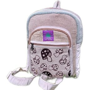 RARA Natural Handmade MINI Hemp backpack, eco-friendly stylish unisex casual backpack Hiking, Travelling and Walking (Mushroom red)