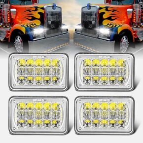 60W 4X6 inch Rectangular LED Headlights for H4651 H4652 H4656 H4666 H6545 Freightliner Kenworth Peterbilt International Volvo Sterling Western Star Mack Headlamp (4Pcs)