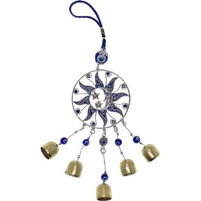 Lucky Sun, Moon & Star Ornament with Hanging Evil Eye and Bell - Sign of Protection, Blessing & Strength - Home/Office Decorative Items & Accessories- Car Ornaments for Rear View Mirror