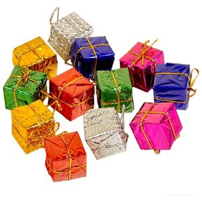 Christmas Tree Decoration, 24 Pieces of Shiny Mini Box Ornaments, of Metal Foil Wrapped Ornaments Christmas Tree Ornaments Decoration Boxes