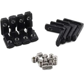 8-Pack Black T Slot L-Shape Corner Bracket, 90 Degree Aluminum Profile Interior Joint - with M5 Screws,Suitable for 6mm Slot 2020 Series Aluminum Extrusion Profile